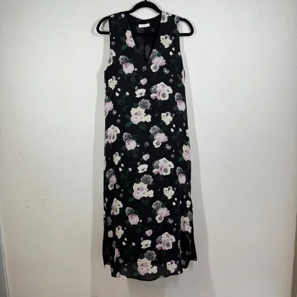 Equipment Femme Black Floral Silk Shift Dress Size S Sleeveless Chic Summer Boho - Picture 2 of 12